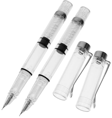 2Pcs Piston Filled Fountain Pen Set Transparent Fountain Pens with Bent Fude Nib & Fine Nib Refillable InkPen for Students Adults Calligraphy, Drawing, Sketching & Office Writing