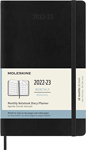 Moleskine Monatsplaner 2023, 18 Monate Kalender, Monatskalender mit Weichem Einband, Maß Large 13 x 21, Farbe: Schwarz