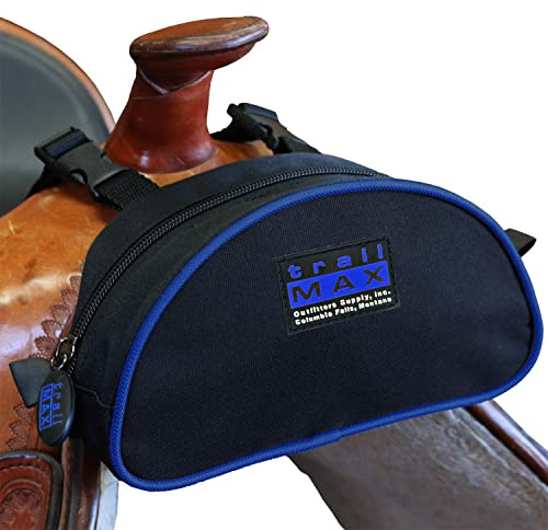 TrailMax Original Pommel Pocket Saddlebag for Western & Endurance Saddles; Cellphone Saddle Horn Bag; Saddle Horn Bag for Horses; Trail Riding Cellphone Pommel Pocket; Blue Piping