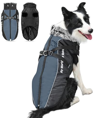 ALLSOPETS Warm Dog Coat Waterproof Winter Jacket with Reflective Strips, Cozy Cold Weather Pet Jacket for Medium and Large Dogs (Meteor Grey, 3XL)