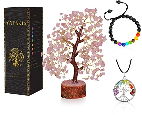 Rose Quartz Crystal Tree - Pink Tree - Gemstone Bonsai Tree - Desk Decorations For Women Office - Witchy Gifts For Women - Gem Tree Crystals - Crystal Quartz Tree