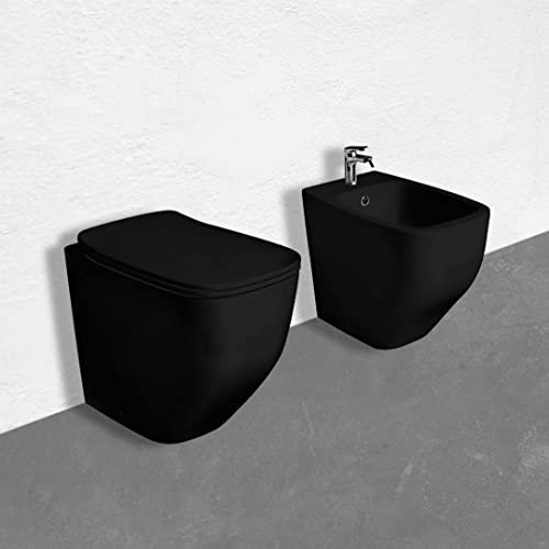 Kiamami Valentina - Paire de WC sur pied et bidet en céramique noire mate