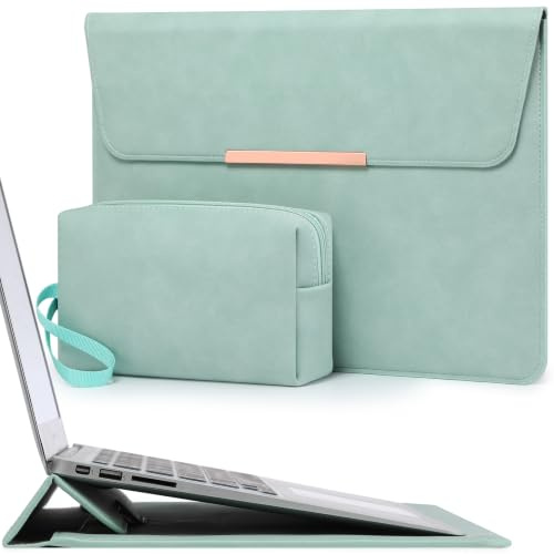HYZUO 15 Tum Laptopväska Fodral med Stativ, Mint Grön