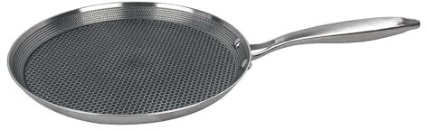 4BIG.fun Padella per pancake, Ø 28 cm, in acciaio inox, a induzione, Blinis Crêpes, frittelle, struttura a nido d'ape