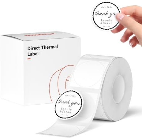NIIMBOT Etiketter, självhäftande, kompatibla med NIIMBOTs termiska etikettskrivare B1/B21/B3S, termopapper för skola, hem, kontor, småföretag (vita, runda, 31 x 31 mm)