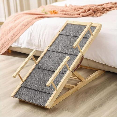 YPDOPORA Verstellbare Haustierrampe Für Alle Hunde Und Katzen, Tragbare Haustierrampe Aus Holz, rutschfeste, Klappbare Hunderampe Mit Seitengittern Für Bett, Couch, Auto, SUV