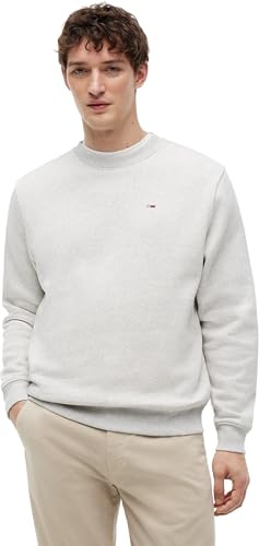 Tommy Jeans Sweat Homme Regular Fit Flag Fleece Col Ras-du-Cou, Gris (Silver Grey Heather), S
