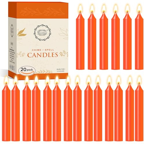 Raajsee Unscented Mini Taper Orange Candles Pack of 20 | 5 Inches (H) Dinner Candle Sticks| Smokeless, and Dripless| Paraffin Wax with Cotton Wicks | Long Burning Time.