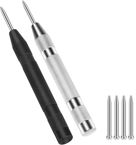 Lot de 2 pointeaux automatiques, 130 mm, pour métal, pointeau automatique, à ressort avec 4 pointes de rechange pour métal, bois, verre et tôle d'acier minces