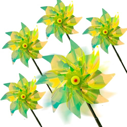 Molino de viento reflectante, molinillo de viento, repelente de pájaros, antipalomas, molinillo de viento, para jardín, pájaros, colorido (5 unidades, verde)