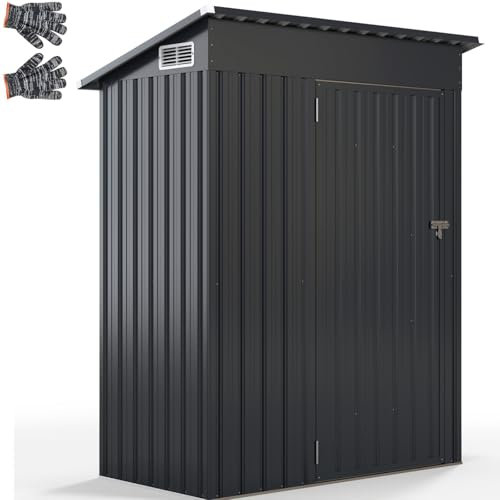 GiantexUK 5x3FT Metal Garden Shed, Galvanized Outdoor Storage Shed with 2 Air Vents, Lockable Door & Slope Roof, Utility Tool House Building for Backyard Patio Garbage Bike (150x88x185cm, Grey)