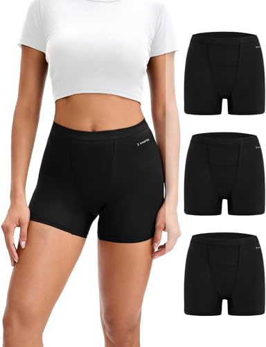 INNERSY Women's Boxer Briefs High Waisted Boy Shorts Underwear, Black,L