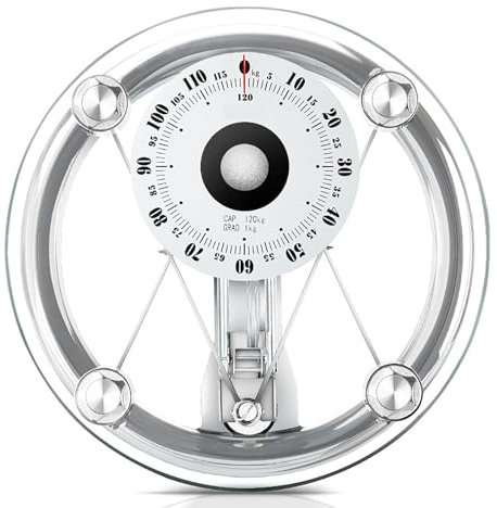 KHZKHC Mechanical Scale, Professional Analogue Bathroom Scales, 120kg Body Weighing Scales, 155mm Large Dial, Round Tempered Glass, For Hotels, Gyms, Homes, Bathrooms