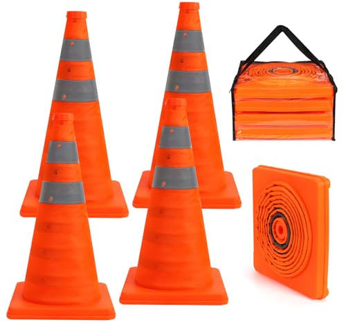 45cm Collapsible Traffic Safety Cones, 4 pcs Multi Purpose Pop-up Cones with Reflective Collar for Road Parking, Driving Practice, Parking Lot,Road Risk Avoidance Tips (4)