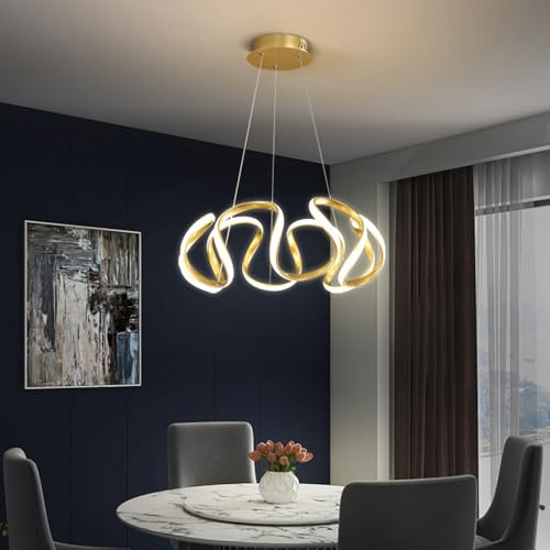 lampada a sospensione led spirale, lampadari cucina moderni, ondulato lampadario soffitto sospeso, regolabile in altezza luce pendente camera da letto (Oro)