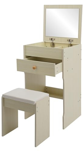 HPDTZ Tavolo cosmetico con specchio, comò per camera da letto, moderno tavolo cosmetico con cassetto e scomparto per routine di bellezza (B)