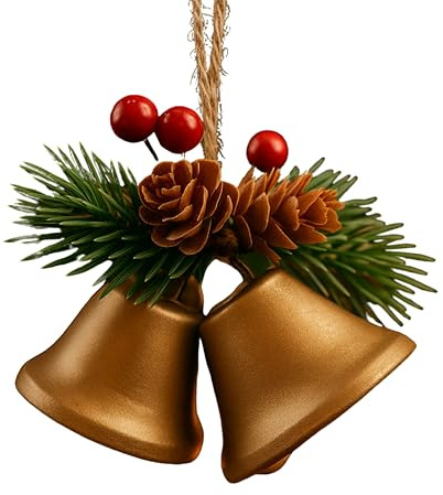 MODOVO Christmas Bell Ornament – Iron PVC-Coated Hanging Decoration for Tree & Home Décor Festive Metal Bells – Durable, Weather-Resistant & Ideal (Champagne Gold)