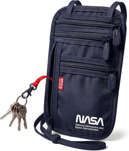 American Logic NASA Pochette de Voyage – Protection Passeport RFID (13,56 MHz) – Bleu Lunaire