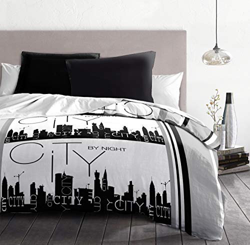 Home Linge Passion City by Night Juego de edredón, Microfibra, Gris-Negro-Blanco, Alto, 220 x 240 cm, 3