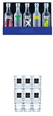 Absolut Five Miniaturpackung 250 ml + Three Sixty Vodka Gläser 6er Karton