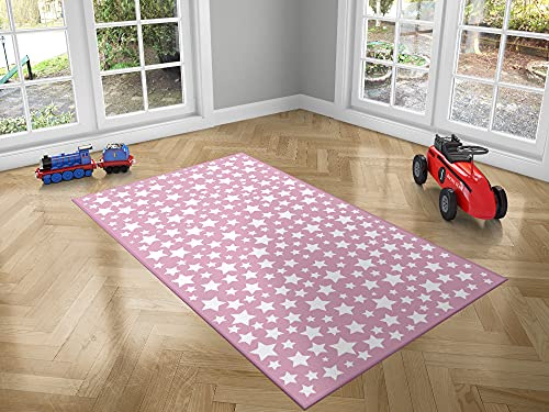 Oedim Alfombra Infantil Estrellas Fondo Rosa, 133x95cm, Moqueta PVC, Suelo vinílico, Suelo de Protección, Decoración del Hogar, Decoración para Habitaciones
