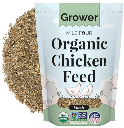 Mile Four Organic Chicken Feed – Grower Mash, Non-GMO, USA Grown, 18% Protein, Corn-Free, Soy-Free, Non-Medicated Feed for Chickens, 2 lb Sample