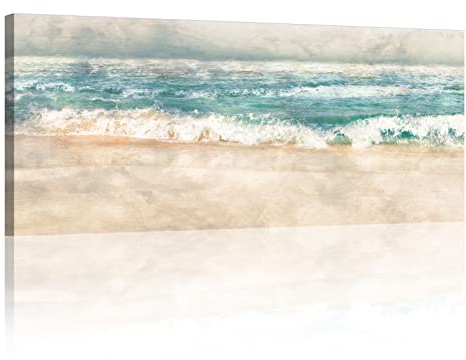 Mit Rahmen Strand Meer Großes Leinwandbilder Bilder 120x50cm Abstrakt blaue Meereslandschaft Wandkunst Modern Wandbilder XXL Kunstdruck Deko für Wohnzimmer Schlafzimmer fertig zum Aufhängen