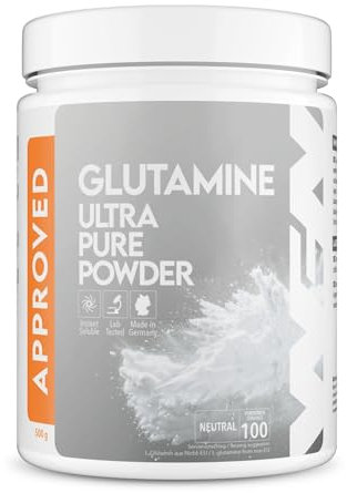 WFN Approved Glutamine - L-Glutamin Pulver vegan - 500g Dose - Glutamin Ultrapure - Hochdosiert & Geschmacksneutral - Ohne Zusätze - 100 Portionen - Produziert & Laborgeprüft in Deutschland