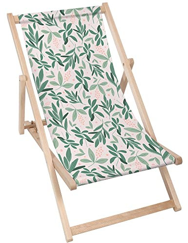 DreamRoots Liegestuhl Klappbar Holz aus Buchenholz, bis 130 kg belastbar, 3-Fach verstellbare Rückenlehne, waschbarer Polyesterbezug