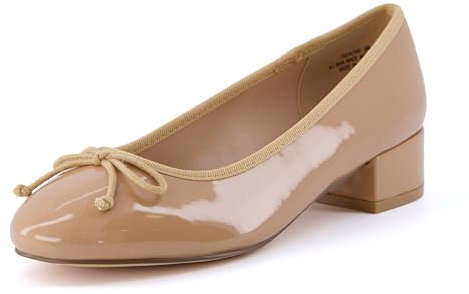 CUSHIONAIRE Women's Frenchie Dress Ballerina Flat +Memory Foam, Wide Widths Available, Tan Patent 7 UK