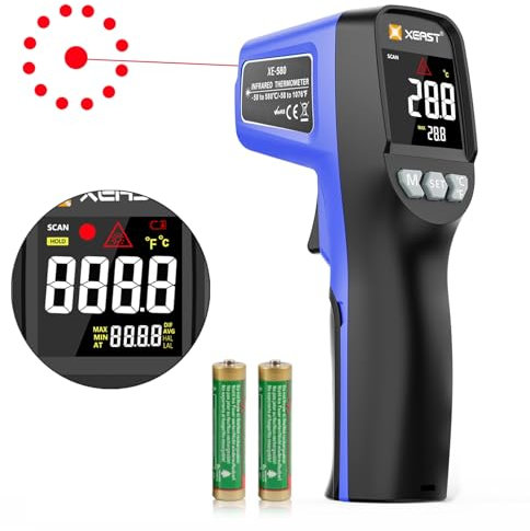 Infrared Thermometer Temperatur Pistole -50 bis +600°C, Digitale Laser-Temperaturpistole mit einstellbarer Emissivität & Max und Min Maßnahme - für Kochen/Pizza-Ofen/Grill/Industrie