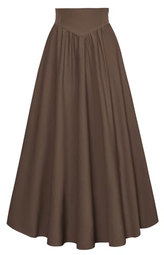 Ladies High Waist Lacing A-Line Maxi Skirt Vintage Renaissance Long Skirt Retro Party Swing Skirt for Women UK Dark Brown XL