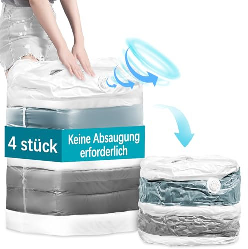 Qyrrvxy Vakuumbeutel für Bettdecken - 2 x 100 * 80 * 38 cm + 2 x 80 * 60 cm Vakuumbeutel für Kleidung mit Neuem Luftventil, 80% Sparen Platz Vacuum Bags for Clothing für Reisen, Umzug