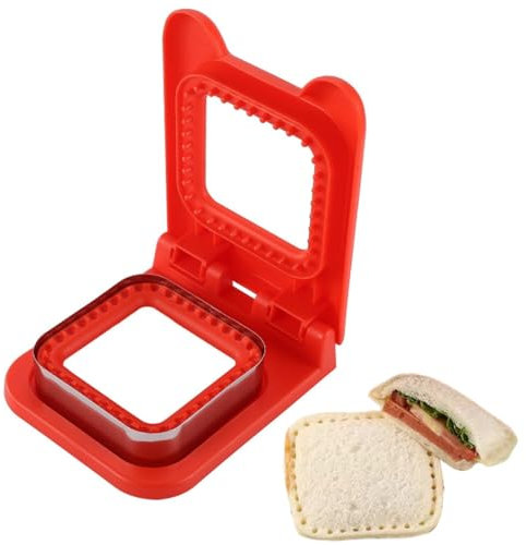 Sandwich-Schneider Sandwich Versiegelung Brotausstechformen aus Edelstahl Küche Backen Zubehör für Herstellung von Sandwiches, Taschenbroten, Toast, Lunchbox (Rot)