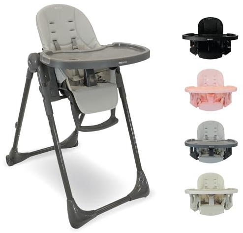 My Babiie MBHC9 Highchair from Birth – Newborn to 3 Years (15kg), Adjustable, 5 Recline Positions, 7 Height Settings, Removable Tray, Padded Seat, Foldable, Chair for Baby & Toddler – Grey