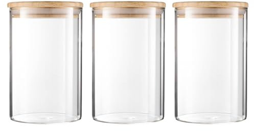 NBBENG Glass Jars with Bamboo Lids, Clear Airtight Food Storage Container Jar with Sealing Lid, Clear Kitchen Canisters for Spice Herbs Pasta Flour Coffee Tea Cookie Snack Seed Set of 3 (750ml)