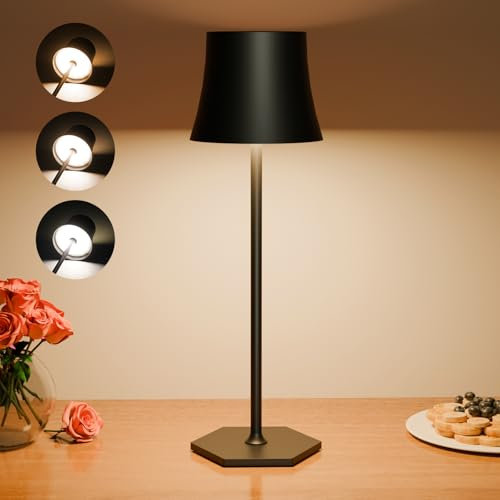 Tyonto Lampada LED Ricaricabile Senza Fili,Adatta per tavolo,comodino,scrivania,soggiorno,luci Altri Ambienti Interno ed Esterno.3 Temperature Colore Regolabili Lamp,Caricamento USB,Batteria 5000mAh