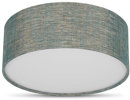 REV Plafoniera rotonda 30 cm con paralume in tessuto in stile vintage, ideale per camera da letto e soggiorno, colore: verde/oro