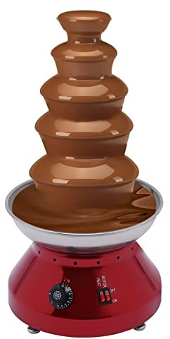 SABUIDDS Fuente de chocolate de acero inoxidable 5 niveles pequeña fuente de chocolate para queso, dulces y licor en fiestas, Navidad y víspera de Año Nuevo, 30-110 ℃, 3000 ml, rojo y plateado