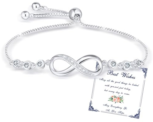 Esmoly Bracciale Donna Argento Infinito Braccialetto Cuore Zircone Regolabile Regalo Donna Ragazza (04)