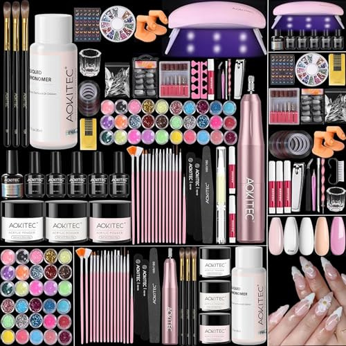 Aokitec kit de uñas, Regalo para el Calendario de Adviento 2025, Kit Uñas Semipermanentes, Acrilico para Uñas, Pintauñas Semipermanentes, Torno Uñas, Lampara Uñas, Regalos Originales para Mujer