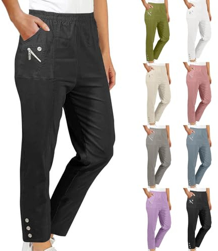 Cherry Berry Cropped Trousers Womens Capri Trousers Ladies Cherry Berry Plain Three Quarter 3/4 Length Stretch fit Elasticated Waist Summer Cropped Pants Short Size Black