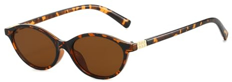 LJCZKA Occhiali da Sole Ovali Retrò per Donna, Occhiali da Sole Ovali Occhio di Gatto Y2K Piccoli Vintage Anni 90 Moda Protezione UV400 (Leopardo Marrone)
