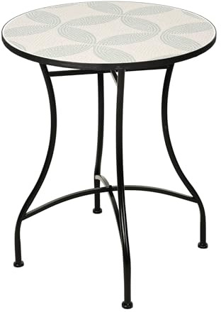 Well Home Mesa de Bistró con Diseño de Mosaico 60x71cm, Tubo de Hierro y Placa de Creme y Verde Salvía
