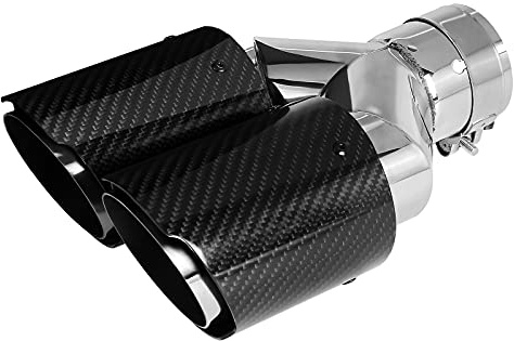 Punte di Scarico da 54 mm Terminale di Scarico per Auto in Acciaio Inossidabile e Fibra di Carbonio Lucida, Ingresso 2.1 Uscita 3.5 (89 mm) (Doppie punte-Nero Argento Brillante-54mm)
