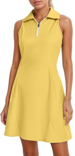 Women's Sports Dress with Polo Collar and Zip - Sleeveless Tennis and Golf Dress Including Shorts | Functional A-line Dress for Active Women