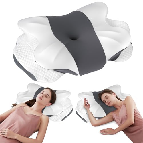 Purova Almohada cervical, almohada ortopédica, almohada de espuma viscoelástica, almohada cervical, almohada ergonómica con funda de almohada refrescante, adecuada para los lados, la espalda y los que