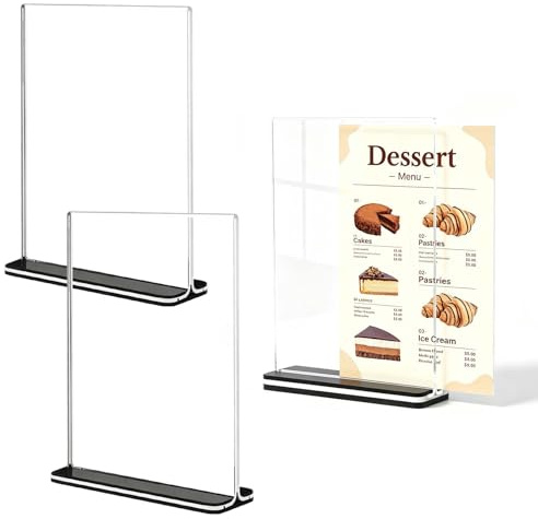 Naapesi 3 Espositore da Tavolo A4 Bifacciale, Porta Menù in Acrilico Trasparente con Lucidatura a Diamante, Porta Avvisi Stabile a T per Ristorante, Ufficio, Hotel, Negozio, Matrimonio