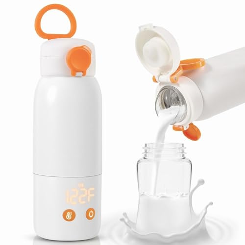 Calentador de botellas portátil para viajes, 340.2 g, calentamiento rápido de gran capacidad, 4 niveles de control preciso de temperatura, batería de larga duración, calentador de leche de fórmula