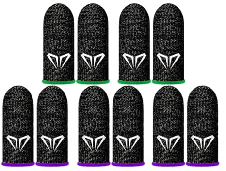 10x Doigtiers Jeux Mobile Respirant Anti-Transpiration Finger Sleeve Écran Tactile Haute Sensibilité pour PUBG COD Gants Doigt Gamer Fibre Argent 5 Paires Multicolores Violet et Vert